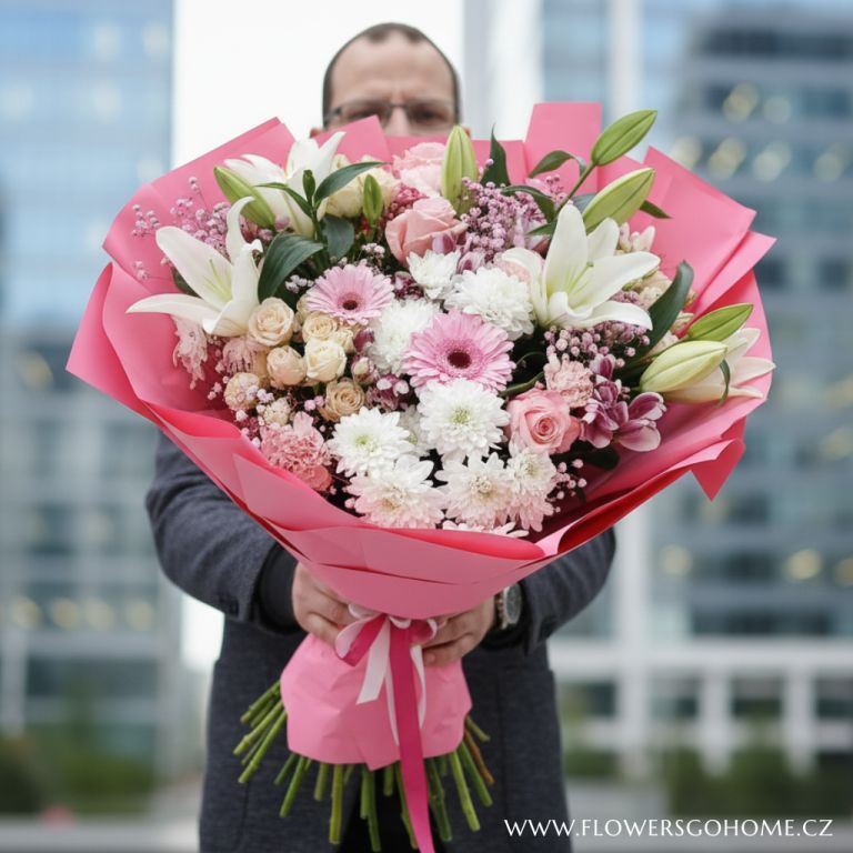 Růžová kytice k narozeninám